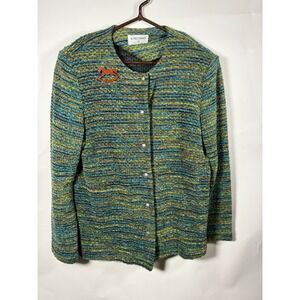 Alfred Dunner Women Multicolor Textured Knit Button Front Cardigan Sweater 14